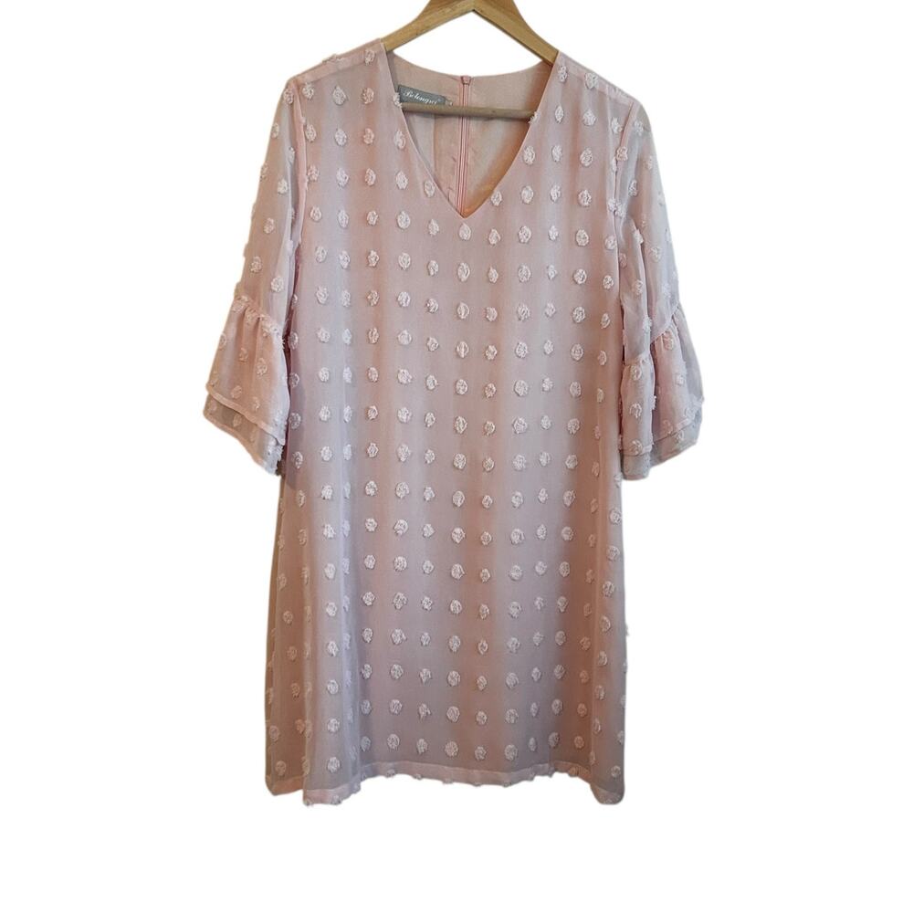 Belongsci Women Mini Dress L Pink 3D Distressed Dots Chiffon Romantic Cottage‎